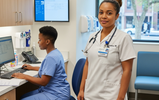 A Single Image Of A Gambian Nurse And Her Assistant In A Modern Setting 1 540x340